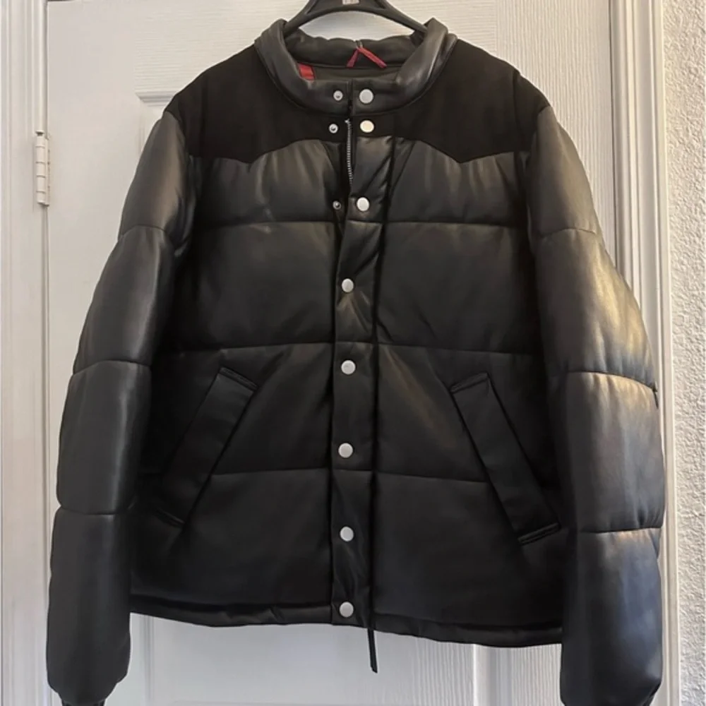 NWT ROBERT GRAHAM MEN’S‎ PUFFER JACKET FAUX LEATHER/SUEDE COAT BLACK INSULATED